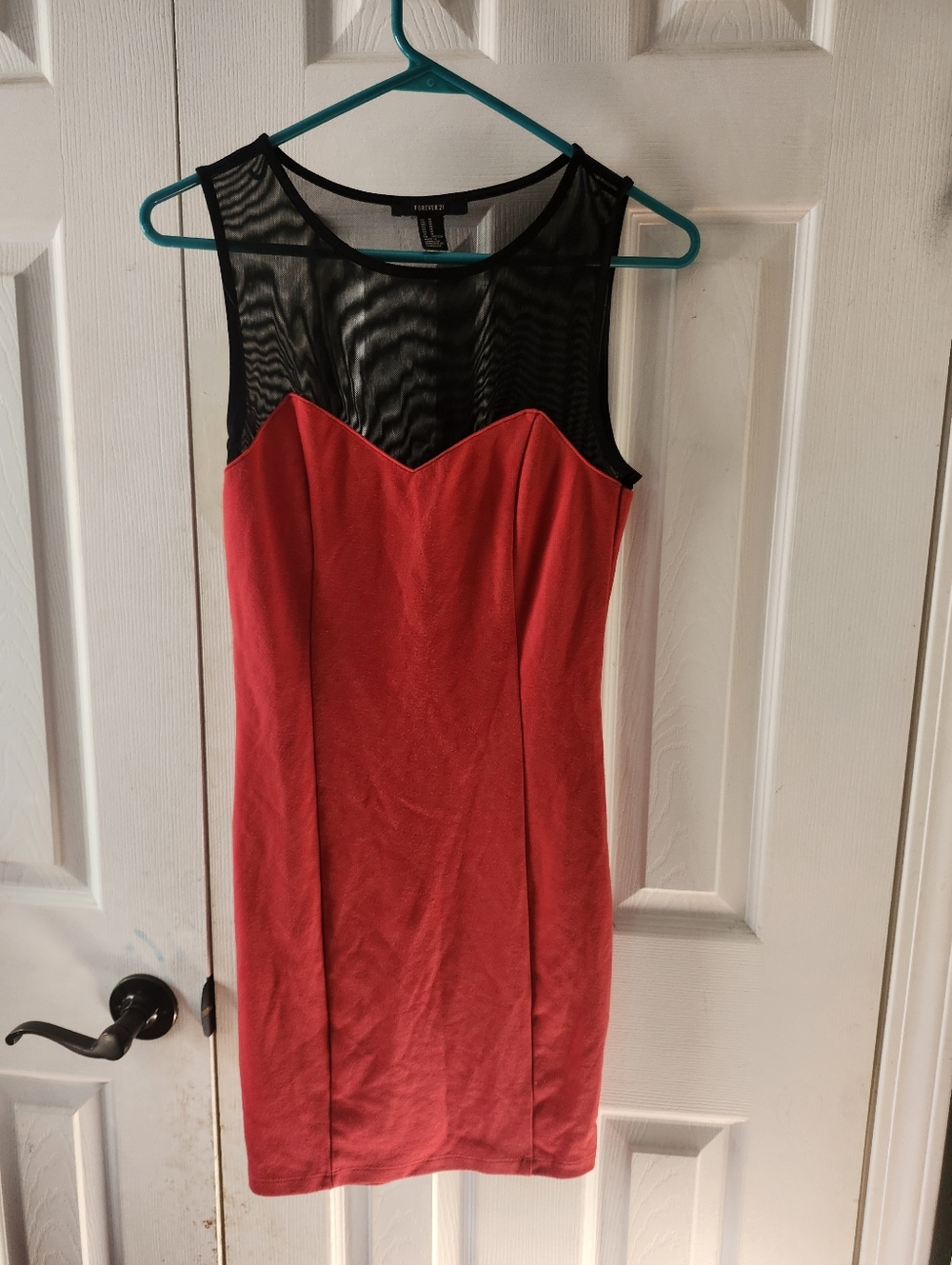 Fitted Red Dress with Black Mesh